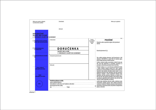 Doručenka DORUGOV B4 (správní řád) - modrý pruh